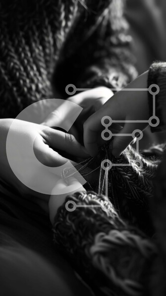 Intra Συλλεκτικό Ξύλινο Παζλ Plywood  4mm - Ασπρόμαυρη εικόνα των χεριών που κρατούν το νήμα Σε Ξύλινο Κουτί - Διαστάσεις Puzzle: 10x10 cm – 25 κομμάτια