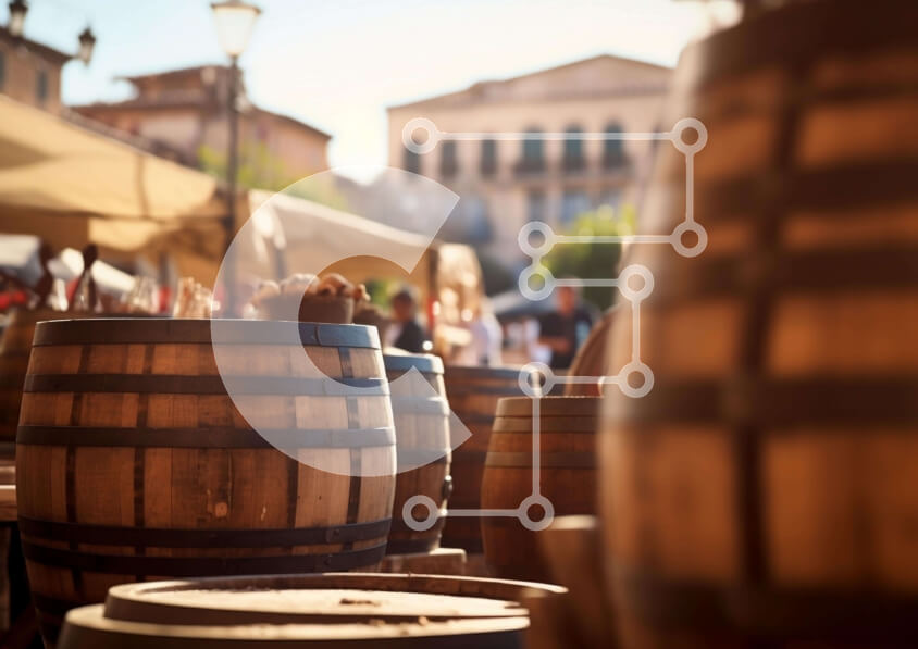 Intra Συλλεκτικό Ξύλινο Παζλ Plywood  4mm - Ομάδα ξύλινων βαρελιών σε υπαίθρια εκδήλωση Σε Ξύλινο Κουτί - Διαστάσεις Puzzle: 10x10 cm – 25 κομμάτια