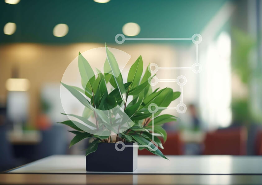 Intra Συλλεκτικό Ξύλινο Παζλ Plywood  4mm - Χώρος γραφείου με φυτά και ανθρώπους σε γλάστρα Σε Ξύλινο Κουτί - Διαστάσεις Puzzle: 10x10 cm – 25 κομμάτια