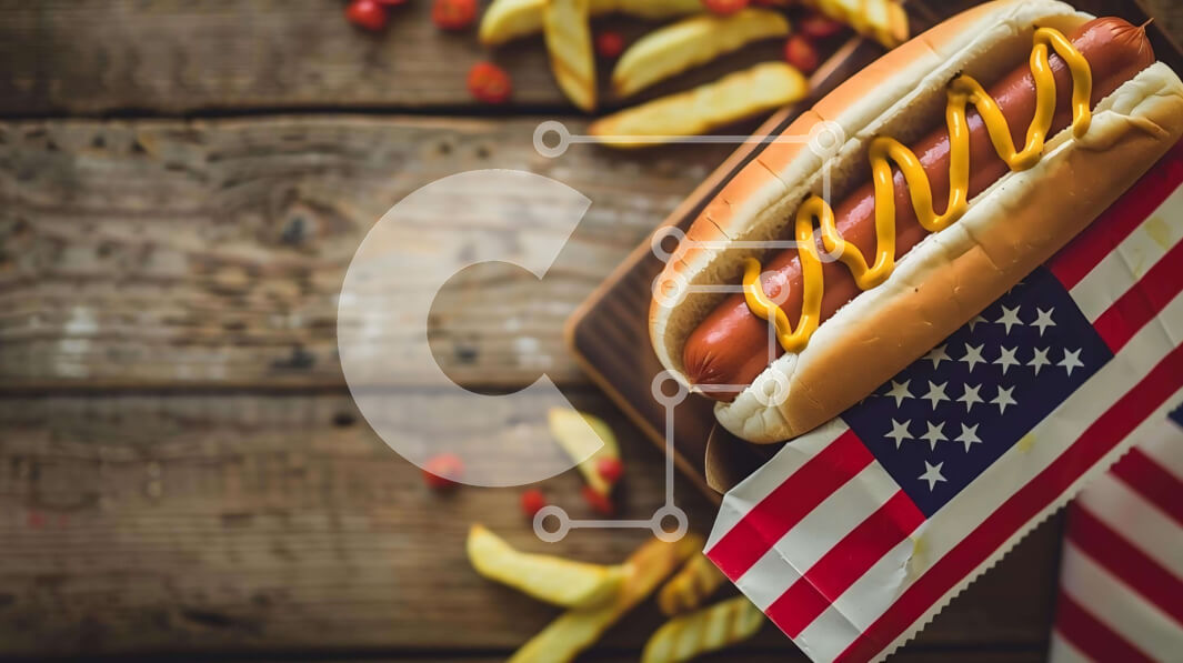 Σετ των 2 Intra Συλλεκτικό Ξύλινο Παζλ Plywood  4mm - Χοτ ντογκ και πατάτες πατάτες στην αμερικανική σημαία Σε Ξύλινο Κουτί - Διαστάσεις: 10x10 cm – 25 κομμάτια