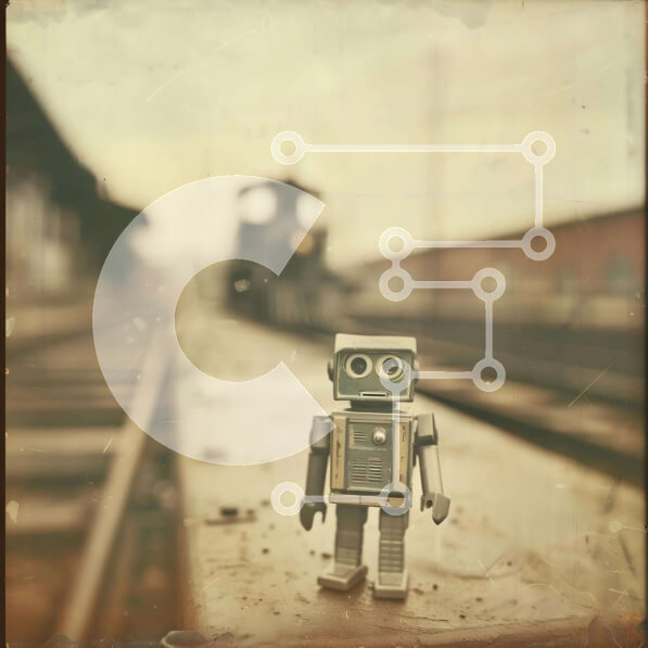 Intra Συλλεκτικό Ξύλινο Παζλ Plywood  4mm - Ρετρό ρομπότ σε γραμμές τρένου Σε Ξύλινο Κουτί - Διαστάσεις Puzzle: 10x10 cm – 25 κομμάτια