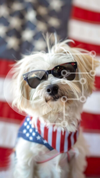 Intra Συλλεκτικό Ξύλινο Παζλ Plywood  4mm - Λευκό σκυλί με γυαλιά ηλίου και αμερικανική σημαία Σε Ξύλινο Κουτί - Διαστάσεις: 10x10 cm – 25 κομμάτια