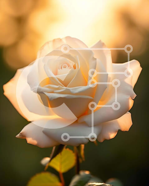 Intra Συλλεκτικό Ξύλινο Παζλ Plywood  4mm - Μονό λευκό τριαντάφυλλο που ανθίζει στο ηλιοβασίλεμα Σε Ξύλινο Κουτί - Διαστάσεις: 10x10 cm – 25 κομμάτια