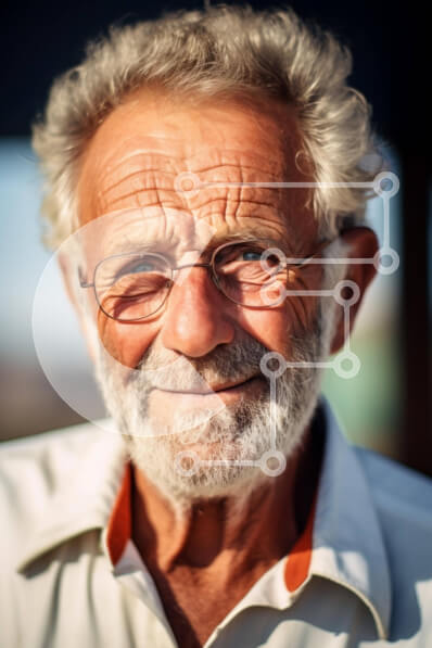 Intra Συλλεκτικό Ξύλινο Παζλ Plywood  4mm - Ηλικιωμένος άνδρας που χαμογελά σε εξωτερικούς χώρους με φίλους ή οικογένεια Σε Ξύλινο Κουτί - Διαστάσεις Puzzle: 10x10 cm – 25 κομμάτια