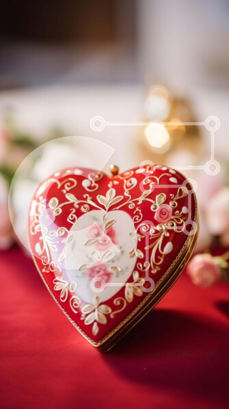 Intra Συλλεκτικό Ξύλινο Παζλ Plywood  4mm - Ρομαντικό κουτί σε σχήμα καρδιάς σε κόκκινο τραπεζομάντιλο με τριαντάφυλλα και λουλούδια Σε Ξύλινο Κουτί - Διαστάσεις: 10x10 cm – 25 κομμάτια