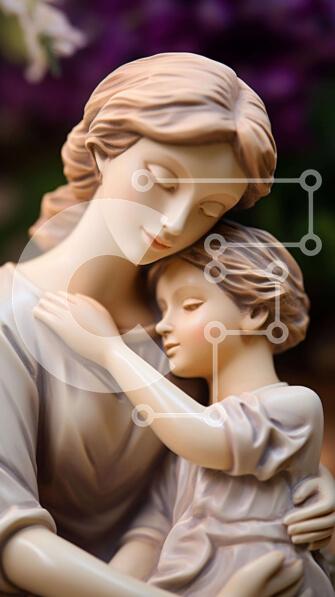 Intra Συλλεκτικό Ξύλινο Παζλ Plywood  4mm - Άγαλμα μητέρας και παιδιού με λουλούδια Σε Ξύλινο Κουτί - Διαστάσεις Puzzle: 10x10 cm – 25 κομμάτια