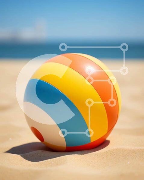 Intra Συλλεκτικό Ξύλινο Παζλ Plywood  4mm - Πολύχρωμη μπάλα παραλίας στην αμμώδη ακτή Σε Ξύλινο Κουτί - Διαστάσεις: 10x10 cm – 25 κομμάτια