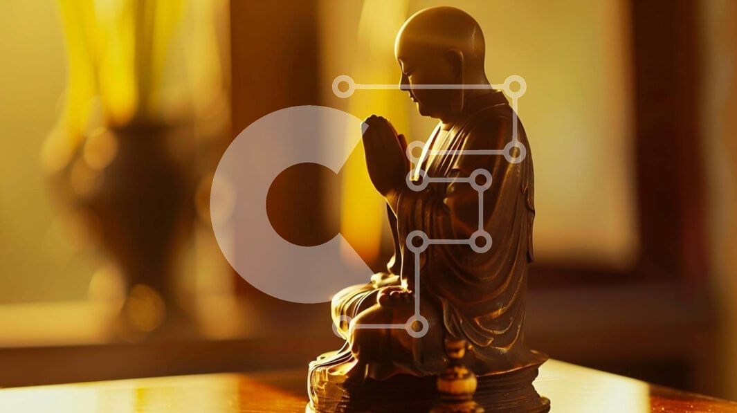 Intra Συλλεκτικό Ξύλινο Παζλ Plywood  4mm - Ήρεμο άγαλμα του Βούδα σε ξύλινο τραπέζι Σε Ξύλινο Κουτί - Διαστάσεις Puzzle: 10x10 cm – 25 κομμάτια