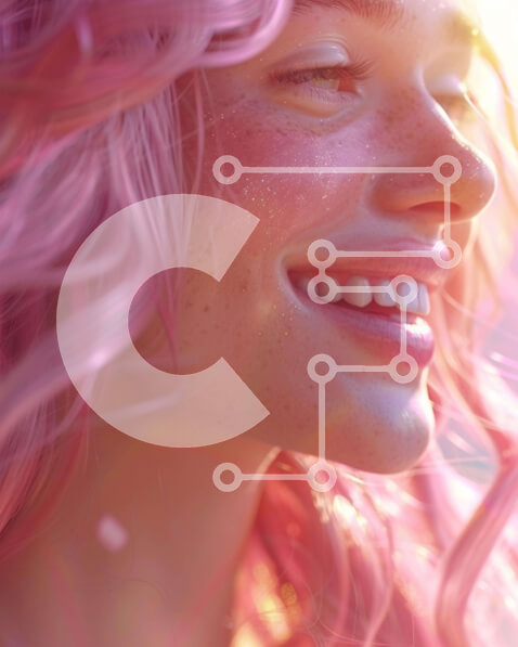 Intra Συλλεκτικό Ξύλινο Παζλ Plywood  4mm - Γυναίκα με ροζ μαλλιά που χαμογελά στο φως του ήλιου Σε Ξύλινο Κουτί - Διαστάσεις Puzzle: 10x10 cm – 25 κομμάτια