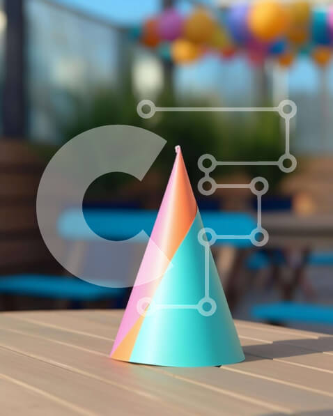 Intra Συλλεκτικό Ξύλινο Παζλ Plywood  4mm - Πολύχρωμο καπέλο πάρτι και μπαλόνια σε μια εορταστική γιορτή Σε Ξύλινο Κουτί - Διαστάσεις: 10x10 cm – 25 κομμάτια