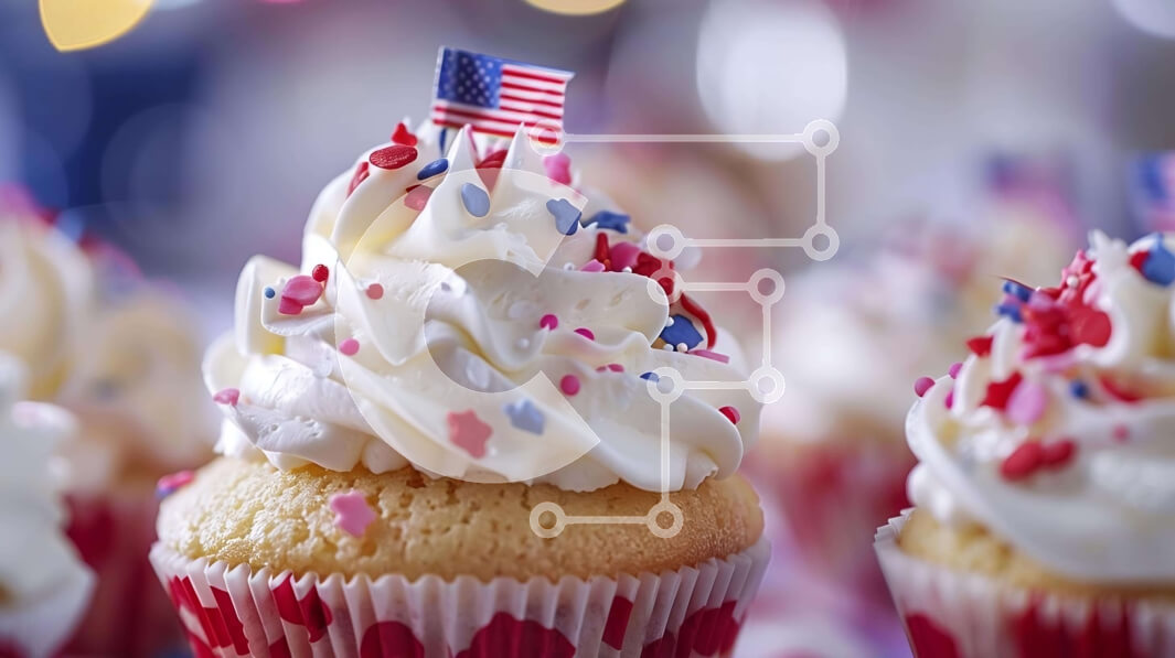 Σετ των 2 Intra Συλλεκτικό Ξύλινο Παζλ Plywood  4mm - Πατριωτικό Cupcake με αμερικανική σημαία και ψεκασμούς Σε Ξύλινο Κουτί - Διαστάσεις: 10x10 cm – 25 κομμάτια