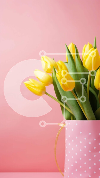 Intra Συλλεκτικό Ξύλινο Παζλ Plywood  4mm - Κίτρινες τουλίπες σε ροζ βάζο στο τραπέζι Σε Ξύλινο Κουτί - Διαστάσεις Puzzle: 10x10 cm – 25 κομμάτια