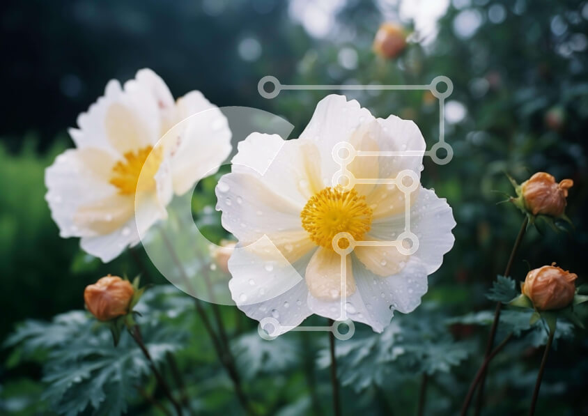 Intra Συλλεκτικό Ξύλινο Παζλ Plywood  4mm - Ανθισμένα λευκά και κίτρινα λουλούδια Σε Ξύλινο Κουτί - Διαστάσεις: 10x10 cm – 25 κομμάτια