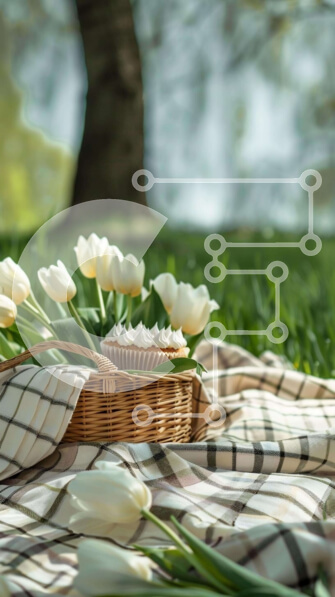 Intra Συλλεκτικό Ξύλινο Παζλ Plywood  4mm - Γαλήνια σκηνή πικνίκ με λευκές τουλίπες και cupcakes Σε Ξύλινο Κουτί - Διαστάσεις Puzzle: 10x10 cm – 25 κομμάτια