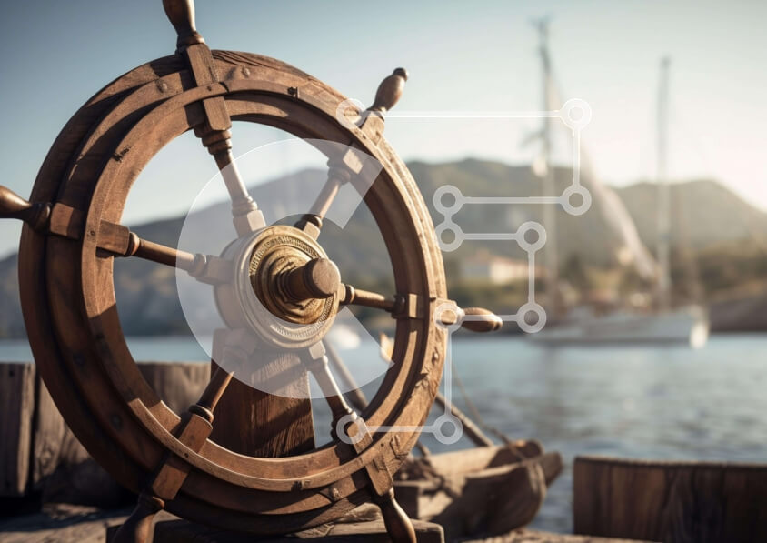 Intra Συλλεκτικό Ξύλινο Παζλ Plywood  4mm - Ξύλινος τροχός πλοίου στην αποβάθρα με βάρκες Σε Ξύλινο Κουτί - Διαστάσεις Puzzle: 10x10 cm – 25 κομμάτια