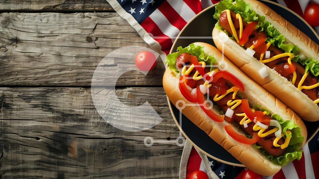 Σετ των 2 Intra Συλλεκτικό Ξύλινο Παζλ Plywood  4mm - Πατριωτικά χοτ-ντογκ με φόντο αμερικανικής σημαίας Σε Ξύλινο Κουτί - Διαστάσεις: 10x10 cm – 25 κομμάτια