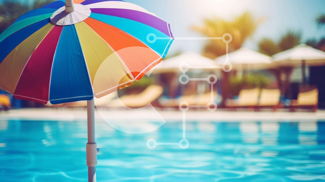 Intra Συλλεκτικό Ξύλινο Παζλ Plywood  4mm - Πολύχρωμη ομπρέλα πισίνας δίπλα στην πισίνα Σε Ξύλινο Κουτί - Διαστάσεις Puzzle: 10x10 cm – 25 κομμάτια