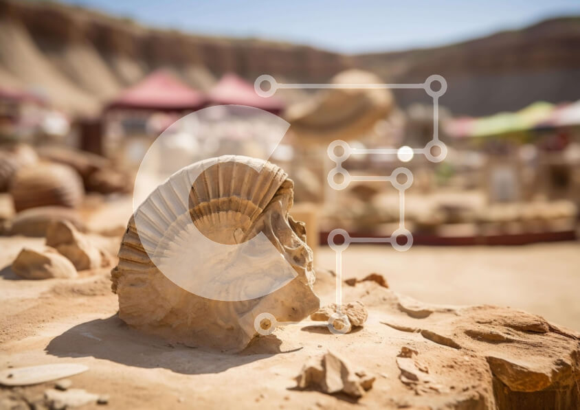 Intra Συλλεκτικό Ξύλινο Παζλ Plywood  4mm - Απολίθωμα αμμωνίτη που παρουσιάζεται στην έκθεση της ερήμου Σε Ξύλινο Κουτί - Διαστάσεις: 10x10 cm – 25 κομμάτια