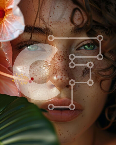 Intra Συλλεκτικό Ξύλινο Παζλ Plywood  4mm - Γυναίκα με φακίδες και λουλούδια στα μαλλιά Σε Ξύλινο Κουτί - Διαστάσεις Puzzle: 10x10 cm – 25 κομμάτια