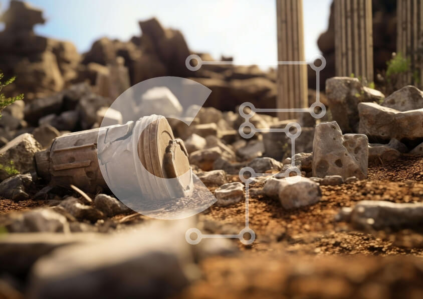 Intra Συλλεκτικό Ξύλινο Παζλ Plywood  4mm - Βράχοι και συντρίμμια σε ένα ανοιχτό πεδίο Σε Ξύλινο Κουτί - Διαστάσεις: 10x10 cm – 25 κομμάτια