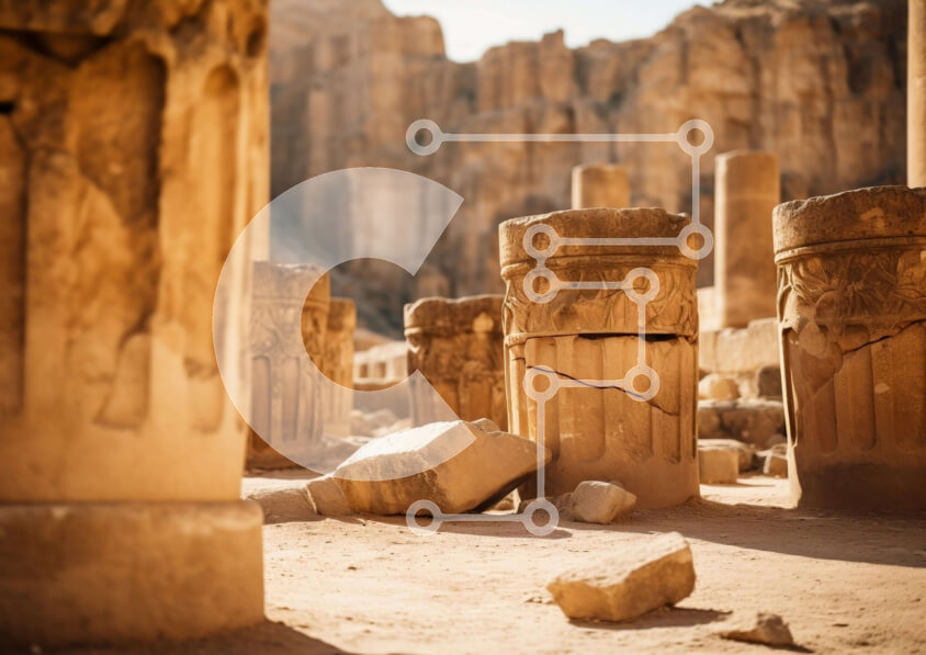 Intra Συλλεκτικό Ξύλινο Παζλ Plywood  4mm - Αρχαίες πέτρινες στήλες στα ερείπια της ερήμου Σε Ξύλινο Κουτί - Διαστάσεις Puzzle: 10x10 cm – 25 κομμάτια