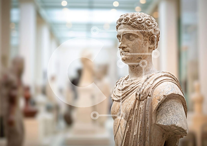 Intra Συλλεκτικό Ξύλινο Παζλ Plywood  4mm - Αρχαία ρωμαϊκή προτομή στο μουσείο Σε Ξύλινο Κουτί - Διαστάσεις Puzzle: 10x10 cm – 25 κομμάτια