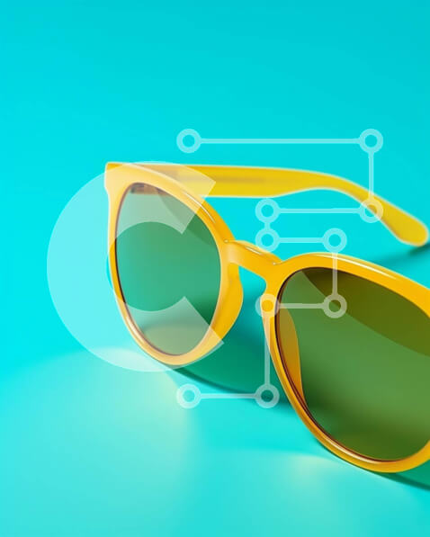 Intra Συλλεκτικό Ξύλινο Παζλ Plywood  4mm - Κίτρινα γυαλιά ηλίου σε τιρκουάζ φόντο Σε Ξύλινο Κουτί - Διαστάσεις Puzzle: 10x10 cm – 25 κομμάτια