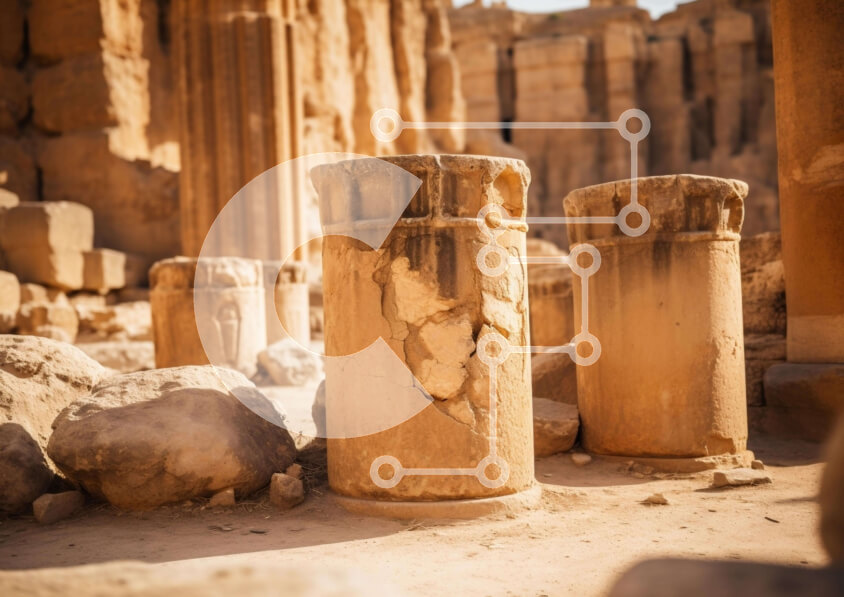 Intra Συλλεκτικό Ξύλινο Παζλ Plywood  4mm - Αρχαίοι Στύλοι σε Έρημο Αρχαιολογικό Χώρο Σε Ξύλινο Κουτί - Διαστάσεις Puzzle: 10x10 cm – 25 κομμάτια