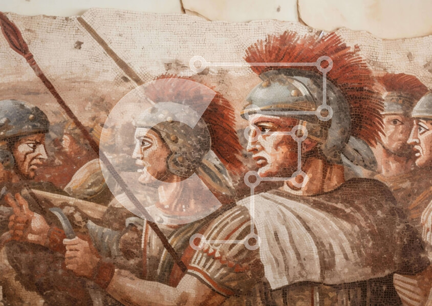 Intra Συλλεκτικό Ξύλινο Παζλ Plywood  4mm - Ομάδα Ρωμαίων στρατιωτών με κράνη που κρατούν ένα βέλος Σε Ξύλινο Κουτί - Διαστάσεις Puzzle: 10x10 cm – 25 κομμάτια