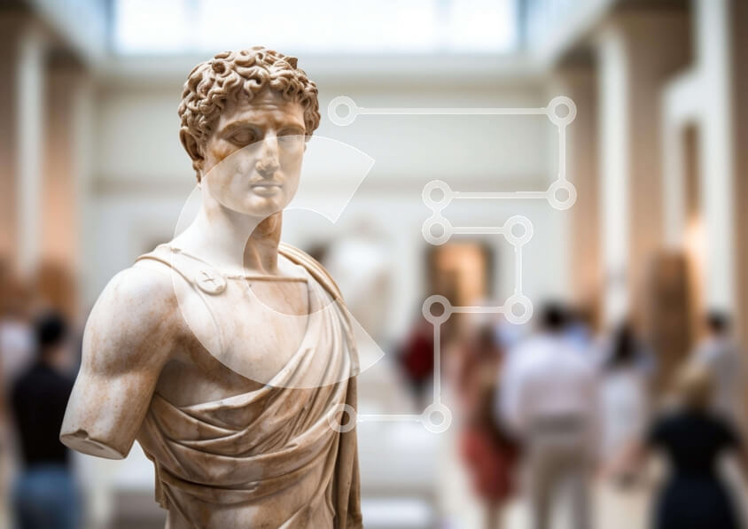 Intra Συλλεκτικό Ξύλινο Παζλ Plywood  4mm - Προτομή αρχαίου ρωμαϊκού αγάλματος σε μουσείο ή γκαλερί τέχνης Σε Ξύλινο Κουτί - Διαστάσεις Puzzle: 10x10 cm – 25 κομμάτια