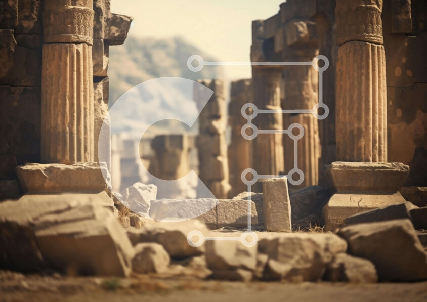 Intra Συλλεκτικό Ξύλινο Παζλ Plywood  4mm - Αρχαίοι Στύλοι και Πέτρες Σε Ξύλινο Κουτί - Διαστάσεις Puzzle: 10x10 cm – 25 κομμάτια