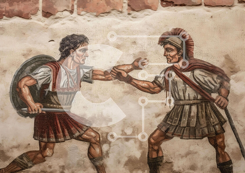 Intra Συλλεκτικό Ξύλινο Παζλ Plywood  4mm - Ζωγραφική Αρχαίων Ρωμαίων Στρατιωτών Σε Ξύλινο Κουτί - Διαστάσεις Puzzle: 10x10 cm – 25 κομμάτια