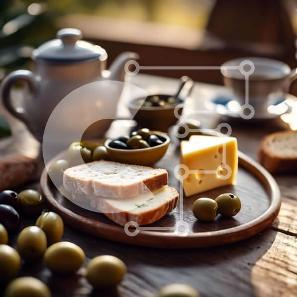 Σετ των 2 Intra Συλλεκτικό Ξύλινο Παζλ Plywood  4mm - Πιάτο με ψωμί, ελιές, τυρί και τσαγιέρα με διάφορα μπολ με φρέσκα φαγητά Σε Ξύλινο Κουτί - Διαστάσεις: 10x10 cm – 25 κομμάτια