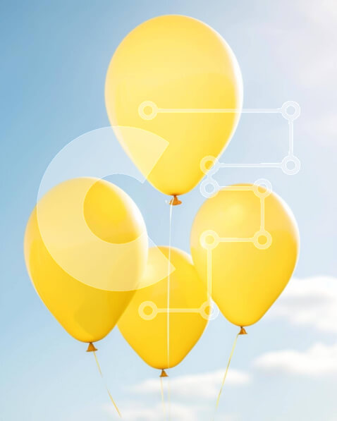 Intra Συλλεκτικό Ξύλινο Παζλ Plywood  4mm - Ομάδα κίτρινων μπαλονιών που επιπλέουν στον ουρανό Σε Ξύλινο Κουτί - Διαστάσεις: 10x10 cm – 25 κομμάτια