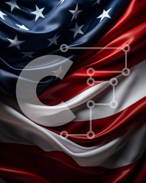 Intra Συλλεκτικό Ξύλινο Παζλ Plywood  4mm - Κοντινό πλάνο της αμερικανικής σημαίας που κυματίζει στον άνεμο Σε Ξύλινο Κουτί - Διαστάσεις Puzzle: 10x10 cm – 25 κομμάτια