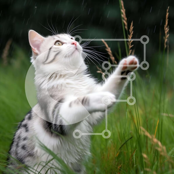 Intra Συλλεκτικό Ξύλινο Παζλ Plywood  4mm - Παιχνιδιάρικη γκρι και λευκή γάτα στη βροχή Σε Ξύλινο Κουτί - Διαστάσεις: 10x10 cm – 25 κομμάτια