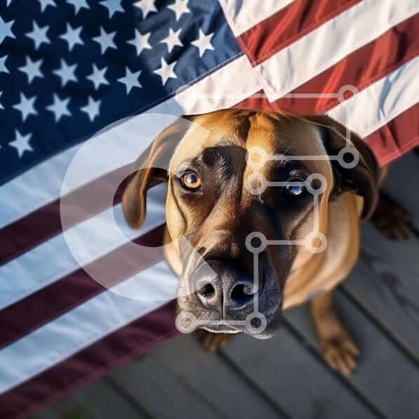 Intra Συλλεκτικό Ξύλινο Παζλ Plywood  4mm - Περίεργος σκύλος με αμερικανική σημαία Σε Ξύλινο Κουτί - Διαστάσεις: 10x10 cm – 25 κομμάτια