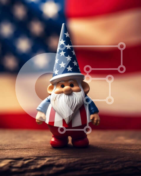 Intra Συλλεκτικό Ξύλινο Παζλ Plywood  4mm - Παιχνίδι Gnome με αμερικανική σημαία Σε Ξύλινο Κουτί - Διαστάσεις Puzzle: 10x10 cm – 25 κομμάτια