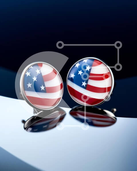 Intra Συλλεκτικό Ξύλινο Παζλ Plywood  4mm - Ασημένια μανικετόκουμπα με σχέδιο αμερικανικής σημαίας Σε Ξύλινο Κουτί - Διαστάσεις: 10x10 cm – 25 κομμάτια