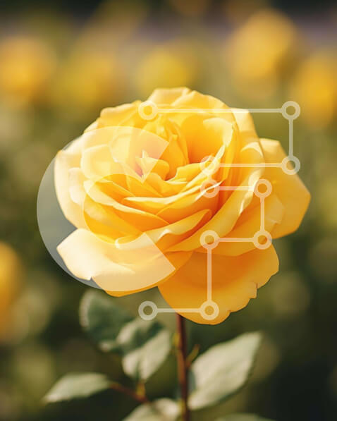 Intra Συλλεκτικό Ξύλινο Παζλ Plywood  4mm - Ανθισμένο κίτρινο τριαντάφυλλο στο πεδίο των λουλουδιών Σε Ξύλινο Κουτί - Διαστάσεις: 10x10 cm – 25 κομμάτια