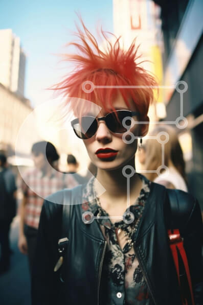 Intra Συλλεκτικό Ξύλινο Παζλ Plywood  4mm - Νεαρή γυναίκα με κόκκινα μαλλιά και γυαλιά ηλίου στην Urban Street Σε Ξύλινο Κουτί - Διαστάσεις Puzzle: 10x10 cm – 25 κομμάτια