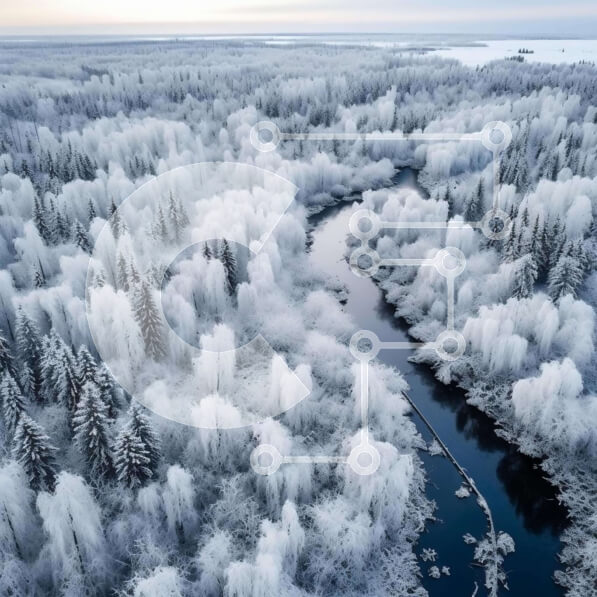 Intra Συλλεκτικό Ξύλινο Παζλ Plywood  4mm - Χιονισμένο δάσος και ποτάμι στη Σιβηρία Σε Ξύλινο Κουτί - Διαστάσεις: 10x10 cm – 25 κομμάτια