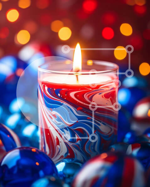 Intra Συλλεκτικό Ξύλινο Παζλ Plywood  4mm - Πατριωτικό κερί σε κόκκινα, λευκά και μπλε στολίδια Σε Ξύλινο Κουτί - Διαστάσεις: 10x10 cm – 25 κομμάτια