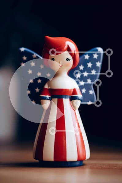 Intra Συλλεκτικό Ξύλινο Παζλ Plywood  4mm - Κόκκινο, λευκό και μπλε ειδώλιο αγγέλου με φόρεμα αμερικανικής σημαίας Σε Ξύλινο Κουτί - Διαστάσεις Puzzle: 10x10 cm – 25 κομμάτια