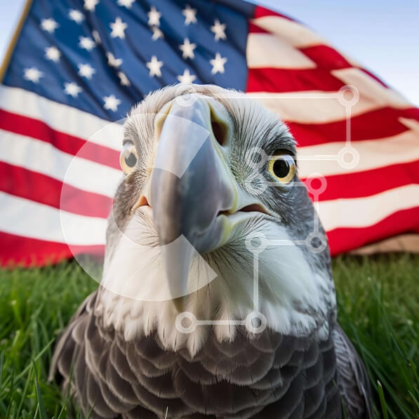 Intra Συλλεκτικό Ξύλινο Παζλ Plywood  4mm - Μεγαλοπρεπής φαλακρός αετός μπροστά από την αμερικανική σημαία Σε Ξύλινο Κουτί - Διαστάσεις: 10x10 cm – 25 κομμάτια