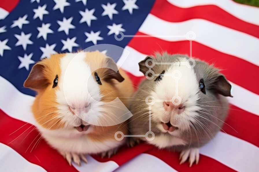 Σετ των 2 Intra Συλλεκτικό Ξύλινο Παζλ Plywood  4mm - Δύο χαμογελαστά ινδικά χοιρίδια με αμερικανική σημαία Σε Ξύλινο Κουτί - Διαστάσεις: 10x10 cm – 25 κομμάτια