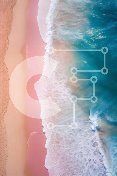 Σετ των 2 Intra Συλλεκτικό Ξύλινο Παζλ Plywood  4mm - Αεροφωτογραφία της παραλίας με ροζ και μπλε άμμο Σε Ξύλινο Κουτί - Διαστάσεις: 10x10 cm – 25 κομμάτια