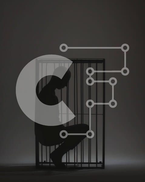 Intra Συλλεκτικό Ξύλινο Παζλ Plywood  4mm - Άνθρωπος που κάθεται στις σκιές μέσα σε ένα άδειο κλουβί Σε Ξύλινο Κουτί - Διαστάσεις Puzzle: 10x10 cm – 25 κομμάτια