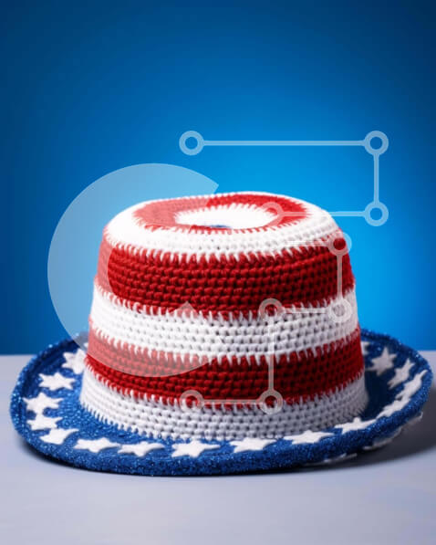 Intra Συλλεκτικό Ξύλινο Παζλ Plywood  4mm - Πατριωτικό καπέλο κροσέ με αστέρια και ρίγες Σε Ξύλινο Κουτί - Διαστάσεις Puzzle: 10x10 cm – 25 κομμάτια