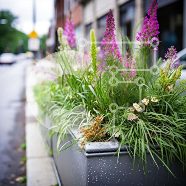 Intra Συλλεκτικό Ξύλινο Παζλ Plywood  4mm - Γκρι κουτί φυτευτή με μωβ και ροζ λουλούδια Σε Ξύλινο Κουτί - Διαστάσεις: 10x10 cm – 25 κομμάτια